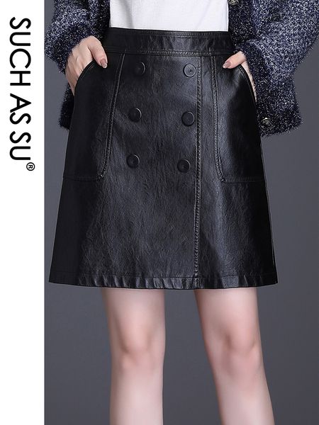 

fall winter leather skirt 2019 new fashion black high waist button pu pockets a line skirts m-4xl plus size mini skirt female