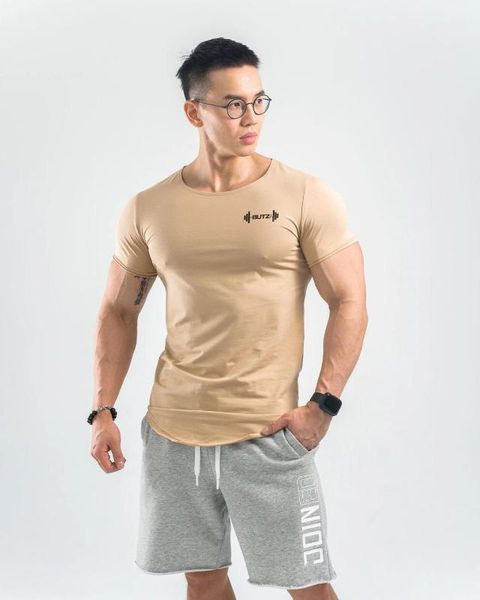 

men's gym fitness shirt sport t shirt running tee cotton slim fit bodybuilding sweatshirt training workout jogging t-shirt, Black;blue