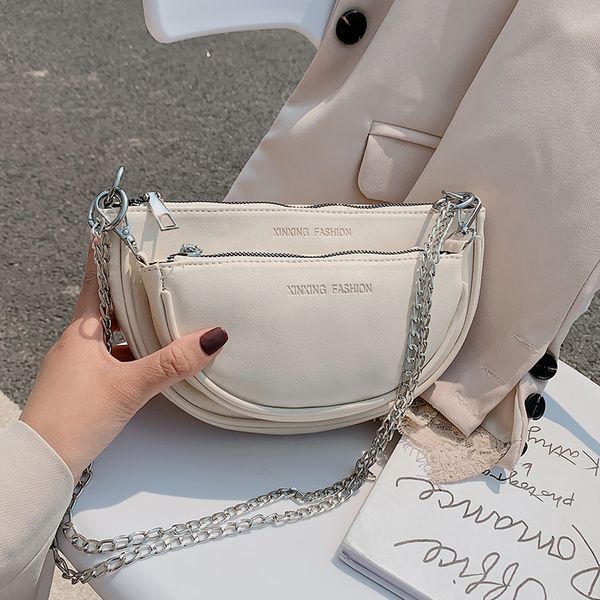 

2020 summer solid color female saddle saddle bag purses and handbag shoulder crossbody zipper bags 2 pieces set women's handbag