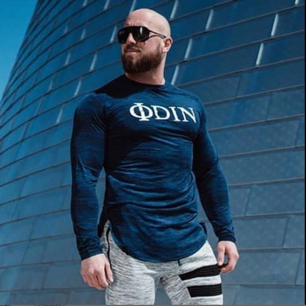 

mens sports round collar tight quick dry fitness gym training long sleeve muscle building t-shirt, Black;blue