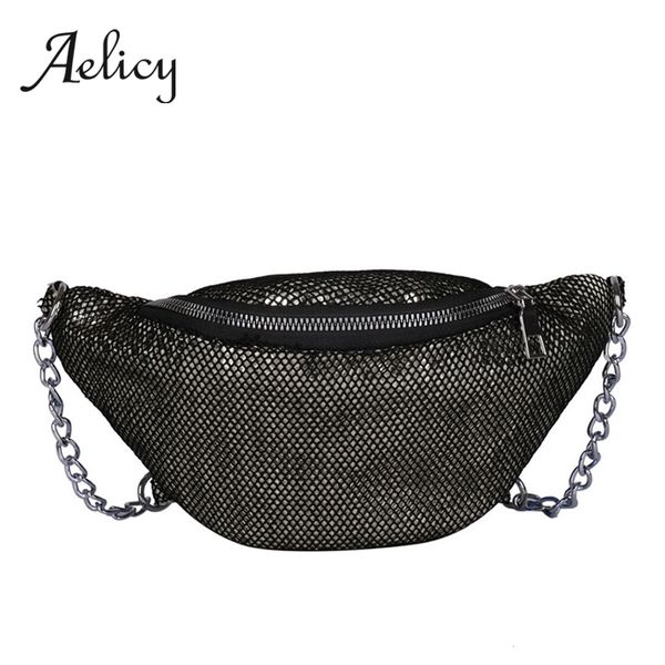 

aelicy messenger chest bag female metal chain mesh grid fashion lady fanny pocket joker casual women's crossbody belt bag