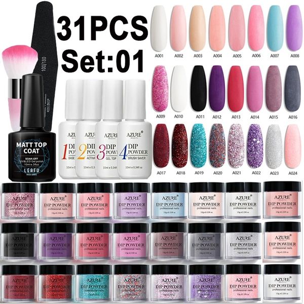 

Azure Beauty 31Pcs / Lot Матовый эффект Погружение ногтей порошок Set Base Top Nail Gel градиент цвет