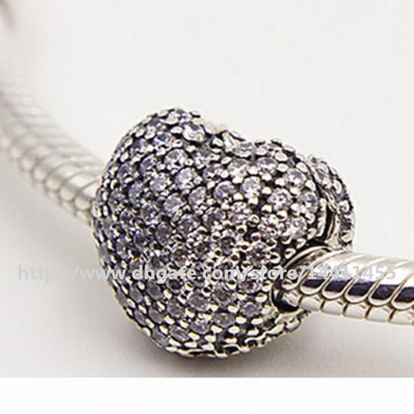 

925 sterling silver heart clip bead with clear cz fits european pandora jewelry bracelets necklaces & pendants, Black