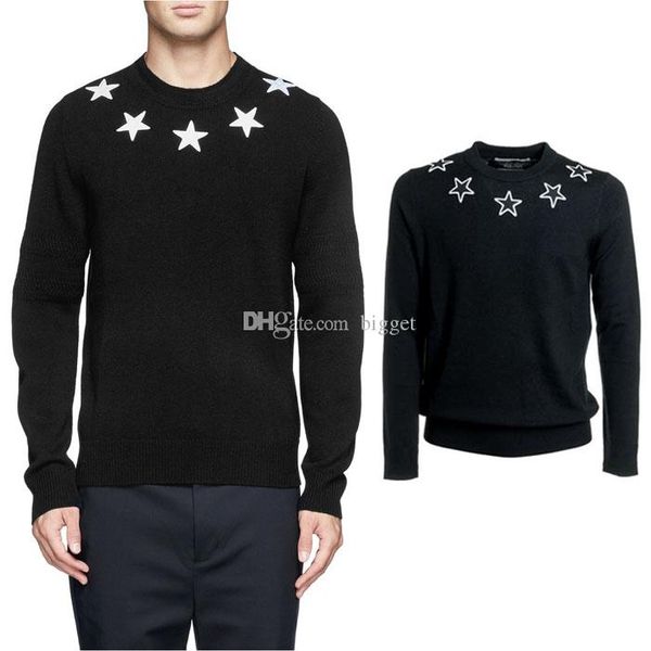 

stars applique black sweater for men's winter knit pullover wool+cotton jumper male, White;black