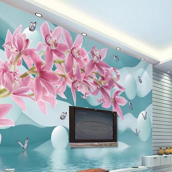 

home decor custom large mural 3d wallpaper modern creative 3d expansion space flower butterfly sphere tv back wall decor deep 5d embossed