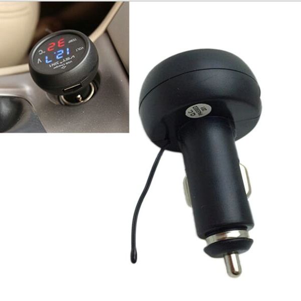 

1pc digital led car voltmeter thermometer auto car usb charger 12v/24v temperature meter voltmeter cigarette lighter