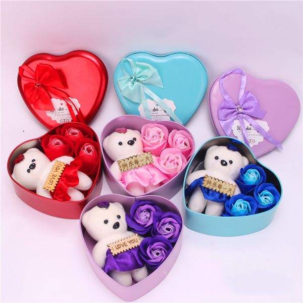 

soap flower heart-shaped iron box valentine gift artificial bouquet of roses idea gift preserved fresh flower wedding