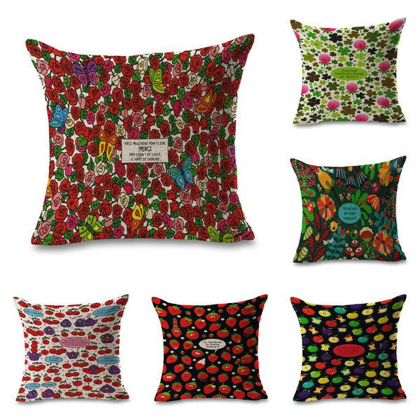 Florals Strawberries Pattern Throw Massager Pillow Case Decorative