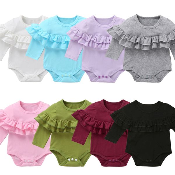 

baby rompers newborn baby 100% cotton long sleeve ruffle romper infant kids jumpsuit ruffles solid long sleeve ing, Blue