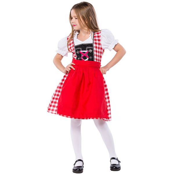 

children's red plaid dress german traditional bavarian national costume munich oktoberfest beer festival activities clothing, Black;red