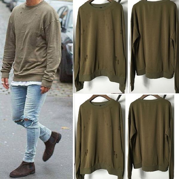

men's fashion long sleeve hoodies spring wear with ripped holes hooded hip hop o-neck hip-hop hooded leisure male clothes, Black