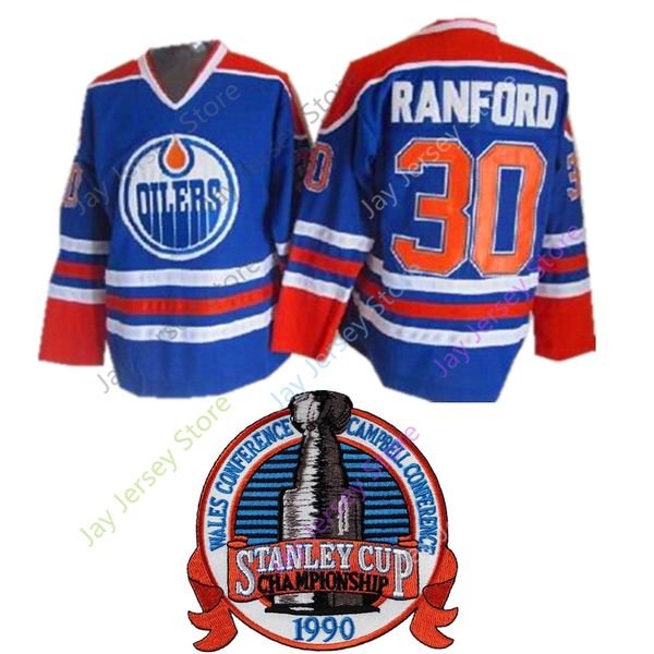 

30 Bill Ranford Jersey 1990 Stanley Cup Ice Hockey Edmonton Oilers Jerseys CCM Home Away