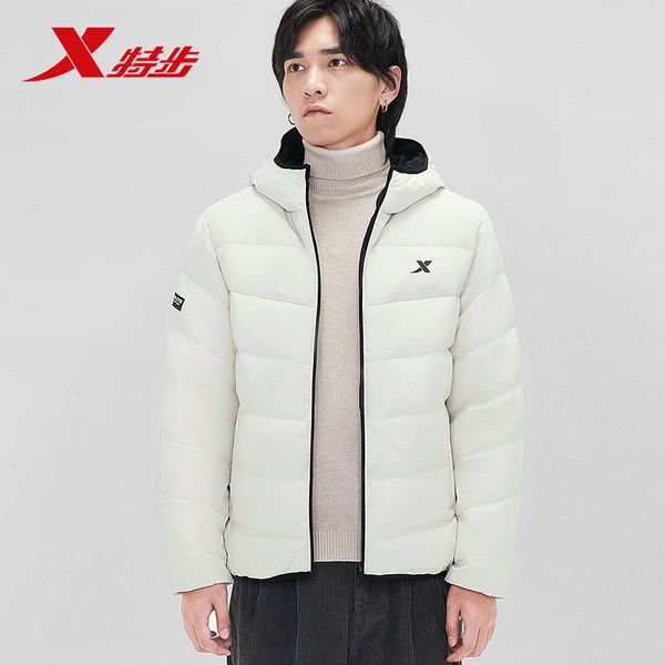 

xtep men's fashion down hooded jacket male warm solid short overcoats windproof cold antie coat men winter 881429199195, Blue;black