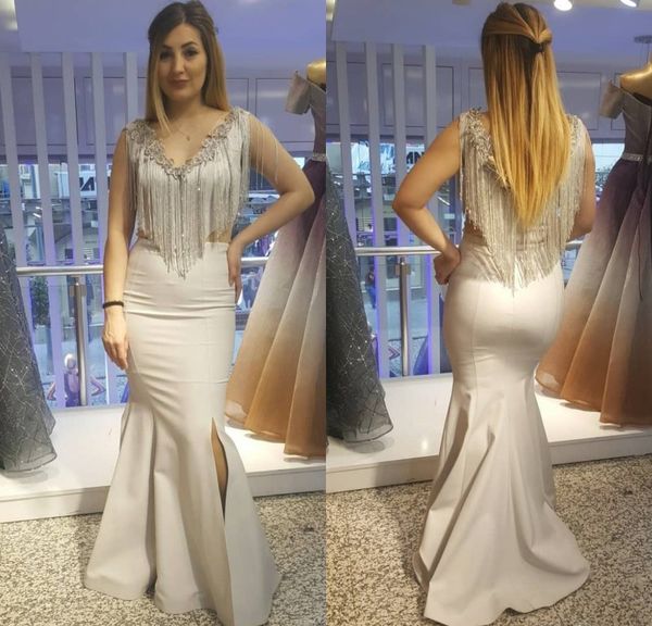 Vestidos de baile de baile de estuplo de ashi v pescoço de pescoço sem mangas renda com borla de cetim de cetim vestidos de noite comprimento de piso