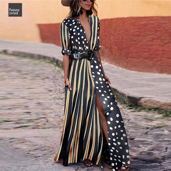 

длина платья женщин maxi long пол повседневный лето женский половина рукава dot полосатый high street бальные платья, Black;gray