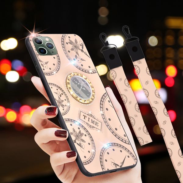

good quality for iphone 11 pro max 6s 7 8 x xr xs case luxury diamond clock with ring stand lanyard cover samsung s10 s9 s8 plus note 10 9 8