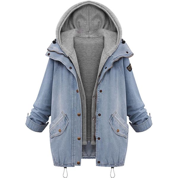 

women denim jacket with fur 2019 new fashion warm collar women's hooded jackets coat jacket denim trench parka outwear, Black;brown