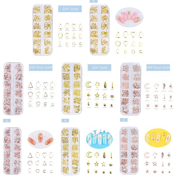 

stylish multiple shaping metal nail art decoration 3d mixed oval star cross square studs nail rivets diy charms accessories, Silver;gold