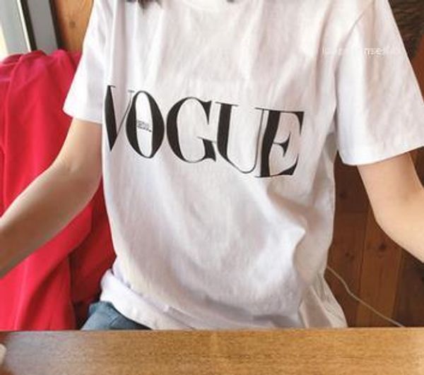 

short sleeved tees vogue letters basic tshirts women seoul casual simple basic 19ss, White