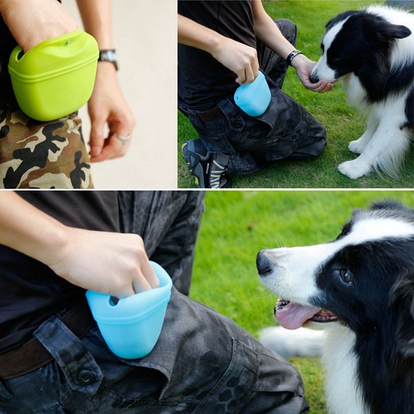 

silicone portable magnetic dog treat waist bags pocket food snack pouch haversack waist bag for outdoor pets training bag