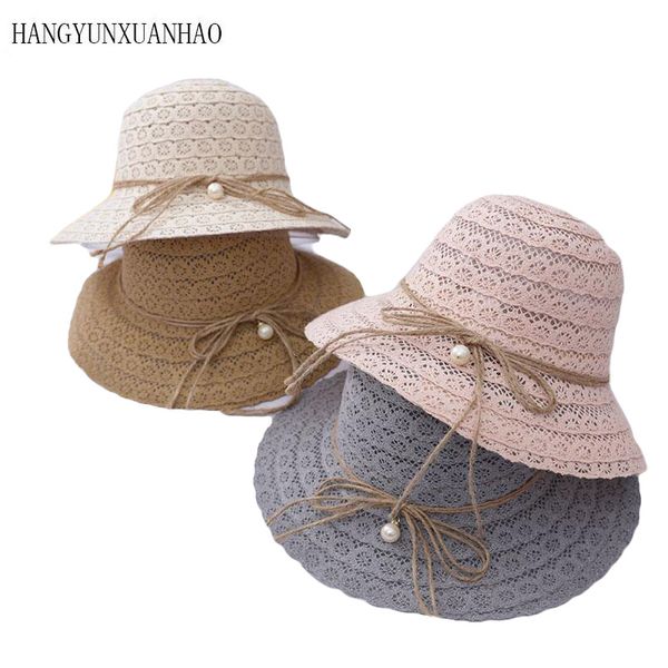 

summer new style women's straw hat foldable lace hollowed sun hats for women sunscreen ventilate youth female beach sun hat, Blue;gray
