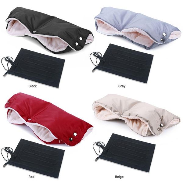 

solid stroller gloves pushchair hand muff windtight mittens w/heating pad