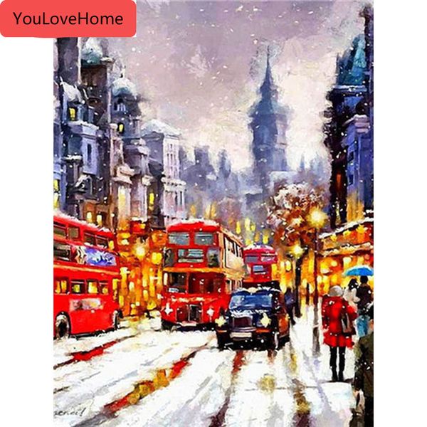 

oil painting by numbers winter street landscape kits drawing canvas handpainted diy pictures snow scenery art home decor