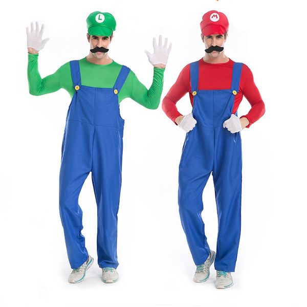 

Adult super mario cosplay luigi costume plumber costume mario bros fantasia super bros costumes halloween for men