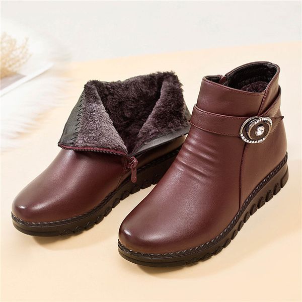 

zzpohe зимние сапоги из натуральной кожи на танкетке женские зимние сапоги famale нескользящие теплые меховые ботильоны женская повседневная, Black