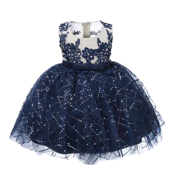 

Baby Girl Baptism Dresses Appliques Blue Tulle Toddler Girl Christening Gown Infant Party Dress for Little Girl 1 Year Birthday