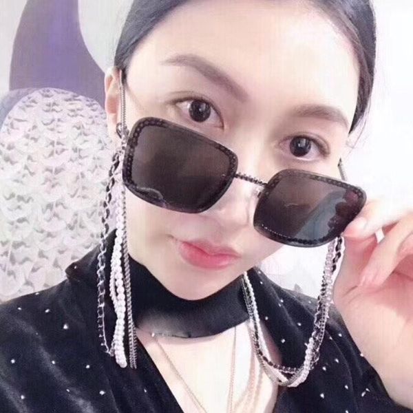 

new arrival three links glasses hanging chain pearls decoration metal lock sunglasses chain 2 colors with logo 10pcs/lot