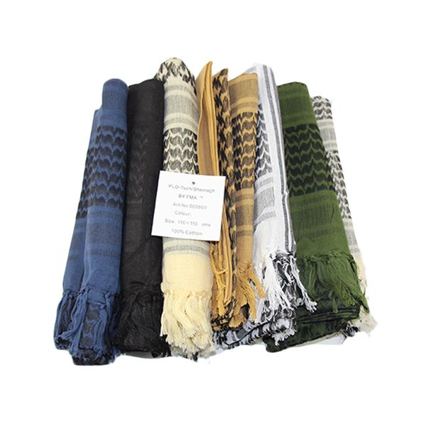 

110cm cotton scarf thickened outdoor hiking military arab tactical desert scarf army shemagh scarves with tassel for men women, Blue;black