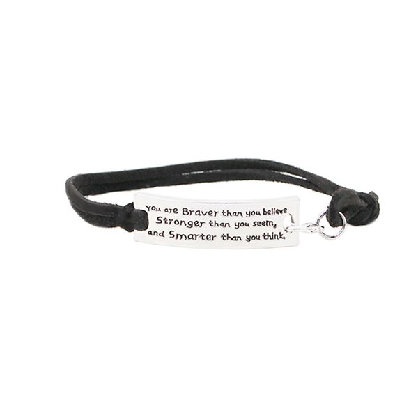 

you are braver than you believe stronger than you seem and smarter think" inspirational bracelet, Black