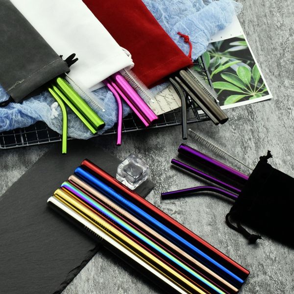 

Reu able drinking traw et 5pc tainle teel traight bend metal traw with cleaner bru h bag home bar acce orie tta983