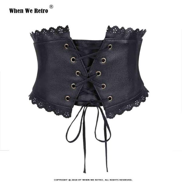 

when we retro vintage hollow carved design leather belt women black wide stretch elastic cinch belt waist trimmer belts vb0013, Black;brown