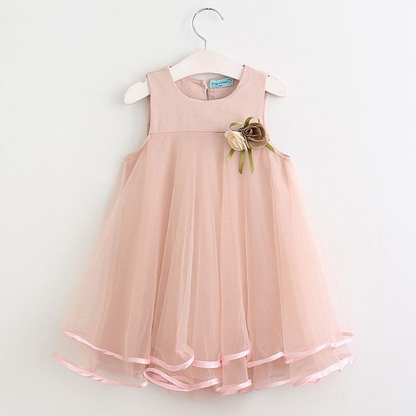 

kids designer girls dresses flower appliqued vest princess dress children summer dream a-line ruffle dresses kids boutique clothing clothes, Red;yellow