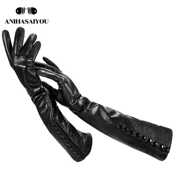 

2019 fashion new winter long leather gloves women, sheepskin women' long gloves ,warm thin genuine leather - chk-50, Blue;gray