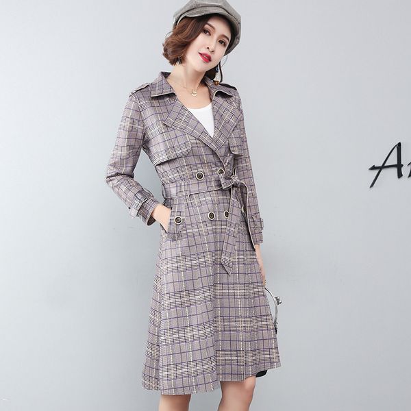 

women's casual long trench coat 2019 spring autumn korean plaid oversize windbreaker female loose outerwear large size 3xl m217, Tan;black
