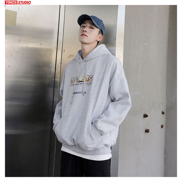 

dropshipping 2020 male spring long sleeve o-neck hooded hoodies mens print sweatshirts causal cotton pullover oversizes, Black