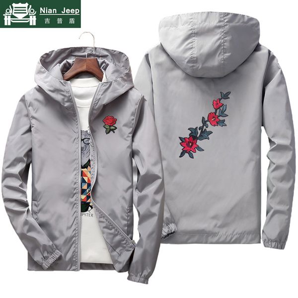 

new windbreaker thin jacket men women rose embroidery streetwear sunscreen jackets and coats quick dry clothes plus size s-7xl, Black;brown
