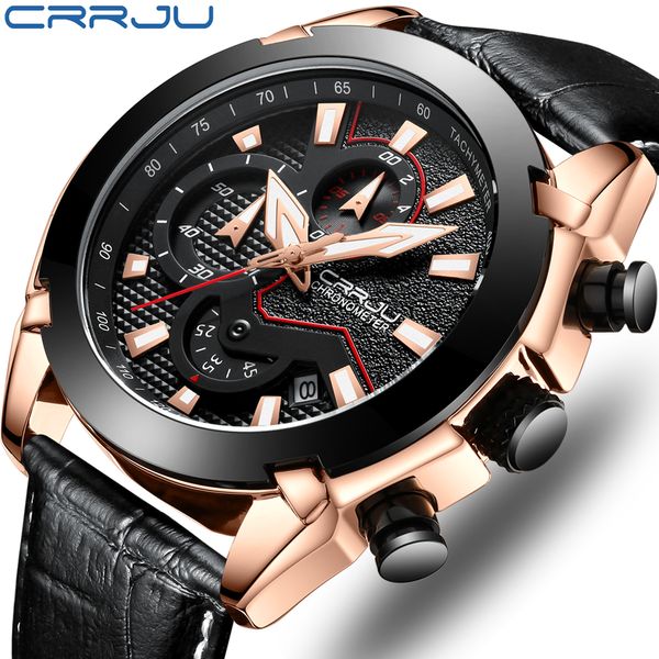 

crrju men analog leather sports watches men's army watch male date quartz clock relogio masculino 2019, Slivery;brown