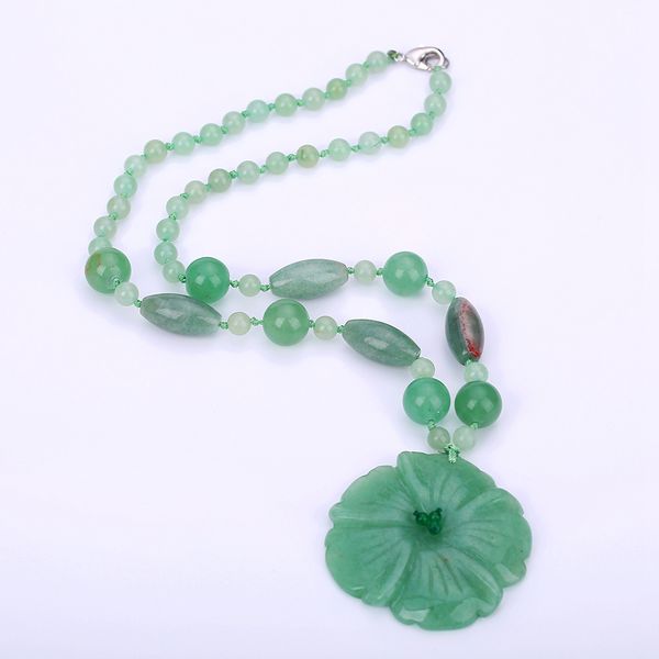 

natural stone flower pendant crystal jewelry for women jade necklace green hand carved crystal amulets and talismans accessories, Silver