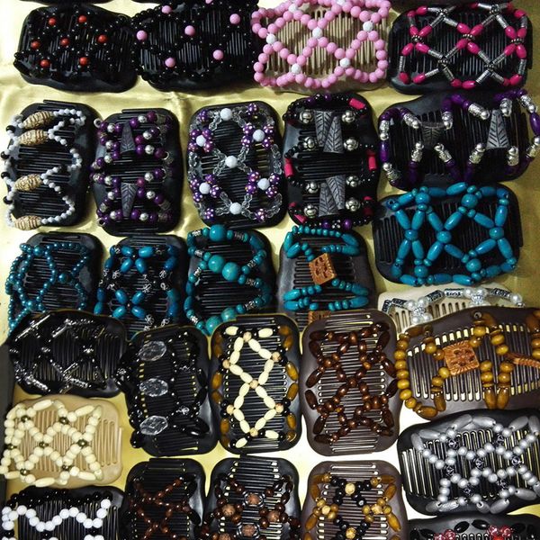 

randomly styles designer headband wooden hair combs magic comb double row insert magic hair clips handmade beaded hair accessories for women, Silver