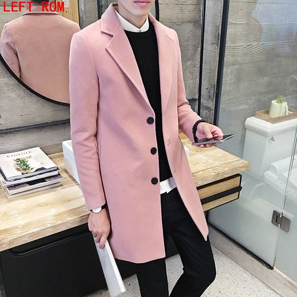 

2017 brand autumn and winter men's woolen coat korean version of the body in the long section of wind coat men's woolen tide, Black