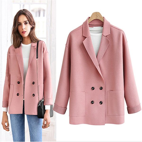 

2020 women elegant coat long sleeve turn-down collar soild outwear jacket casual autumn winter button overcoat cute outdoor coat, White;black