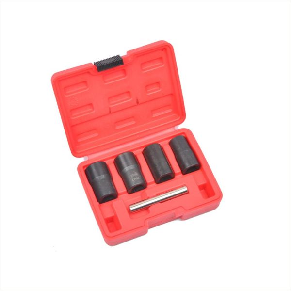 

5pc twist socket set 17,19-3/4" ,21& 22mm damaged rounded worn lug nut and lock remover set 1/2" dr