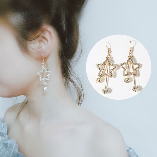 

trendy simple five-star earrings personality wild long style with zinc alloy star pendant earrings for women gifts, Golden;silver