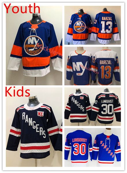 

Youth #13 Mathew Barzal New York Islanders Jersey Stitched Kids #30 Henrik Lundqvist New York Rangers Jersey