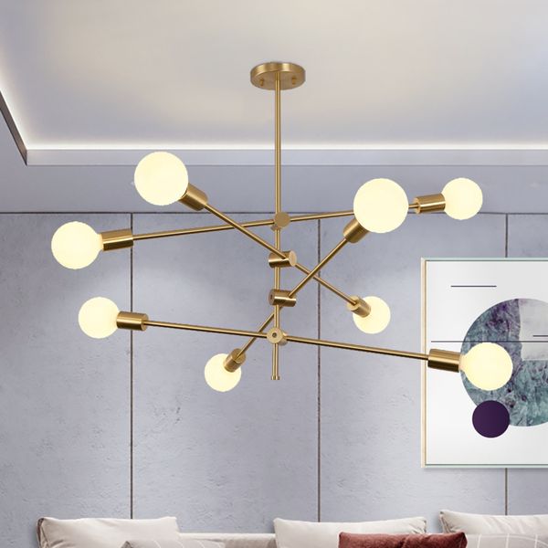 Modern Gold Chandelier Brass Finish Hanging Led Lighting Fixtures