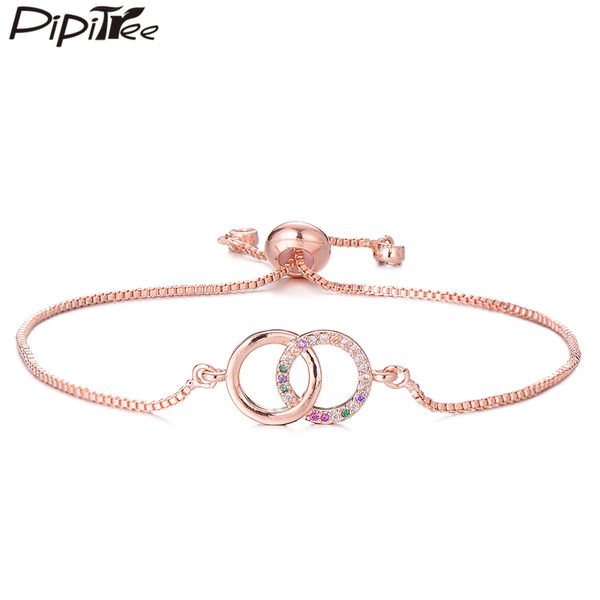 

pipitree trendy double o infinity charm bracelets together forever austrian crystal bracelet women lover bridal chain jewelry, Golden;silver